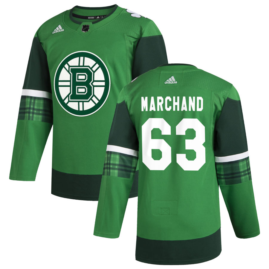 Boston Bruins #63 Brad Marchand Men's Adidas 2020 St. Patrick's Day Stitched NHL Jersey Green.jpg